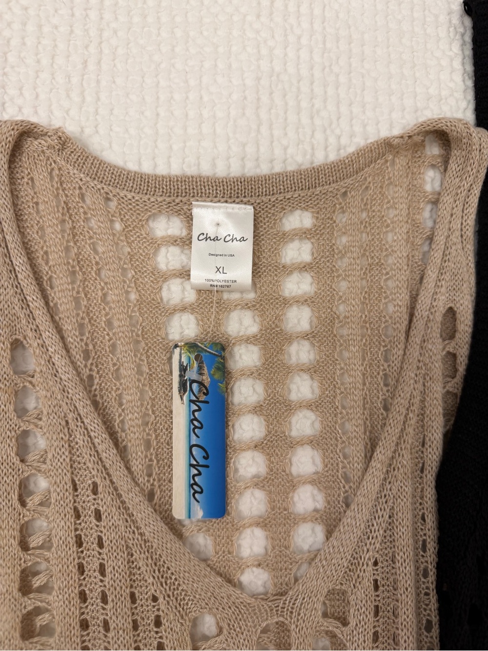 Crochet Open-Knit swim cover up — Beige & Black - Picture 2 of 4